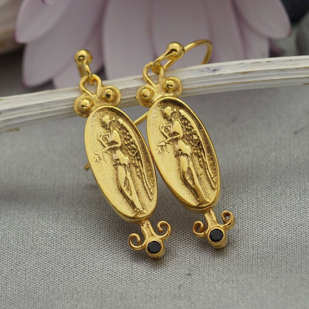 Turkish Bronze Coin Earrings Handmade Designer Jewelry By Omer 925 Sterling Silver 24 k Yellow Gold Plated