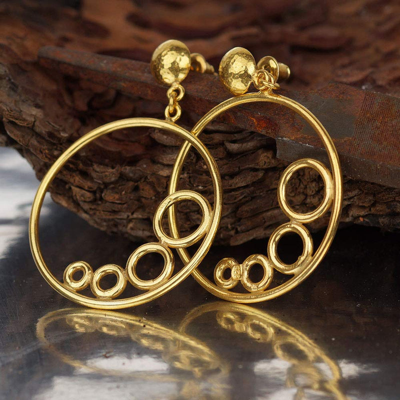 Omer Turkish 925 Silver Large Circle Earrings Handmade Jewelry 24k Gold Plated