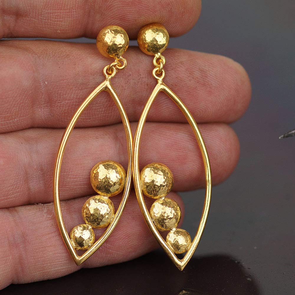 Handmade 925 Silver Circle Collection Hammered Earrings By Omer 24k Gold Plated