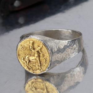 Handmade Centaur Coin Men's Ring 925 k Sterling Silver Ancient Roman Art Jewelry