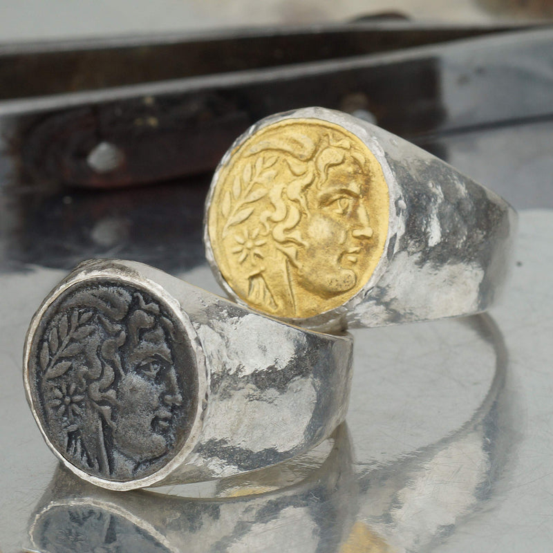 FREE SIZE  925 Silver Alexander Coin Ring Turkish Signet Designer Men's Jewelry