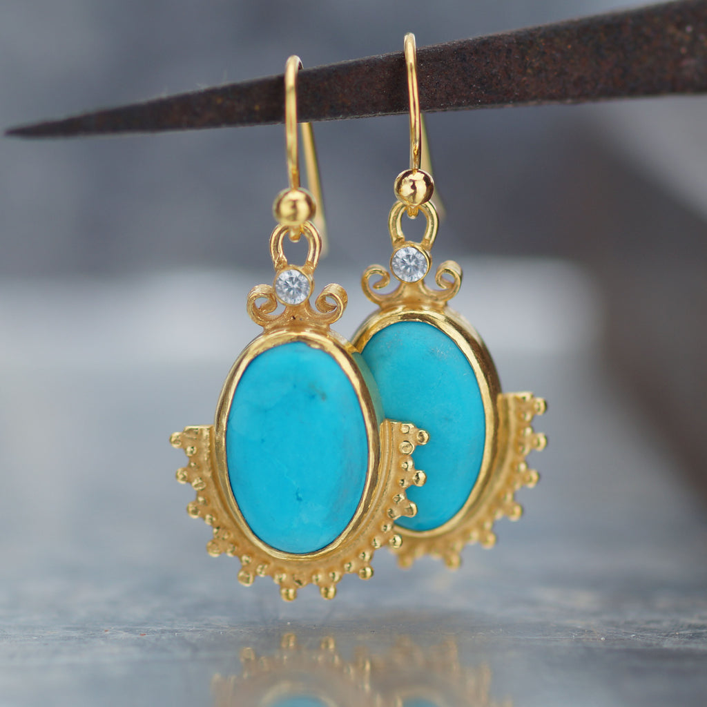 Turkish Turquoise Earring Handmade By Omer Bodrum Turkey Roman Jewelry